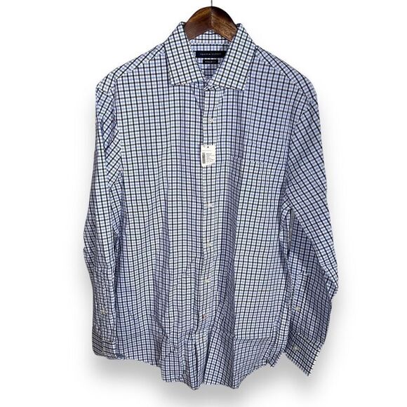 NWT Tommy Hilfiger Blue Plaid Semi Spread Dress Shirt M 15.5 32/33 - Picture 1 of 10